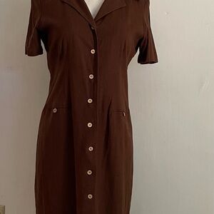 Karin Stevens Brown Buttoned Sheath Midi Dress